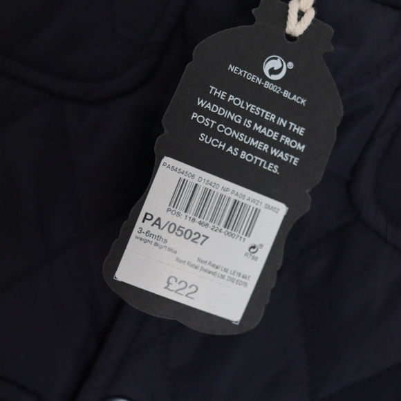 Next Boys Navy Smart Shower Resistant Quilted Jacket - 3-6 Months - Picture 4 of 5